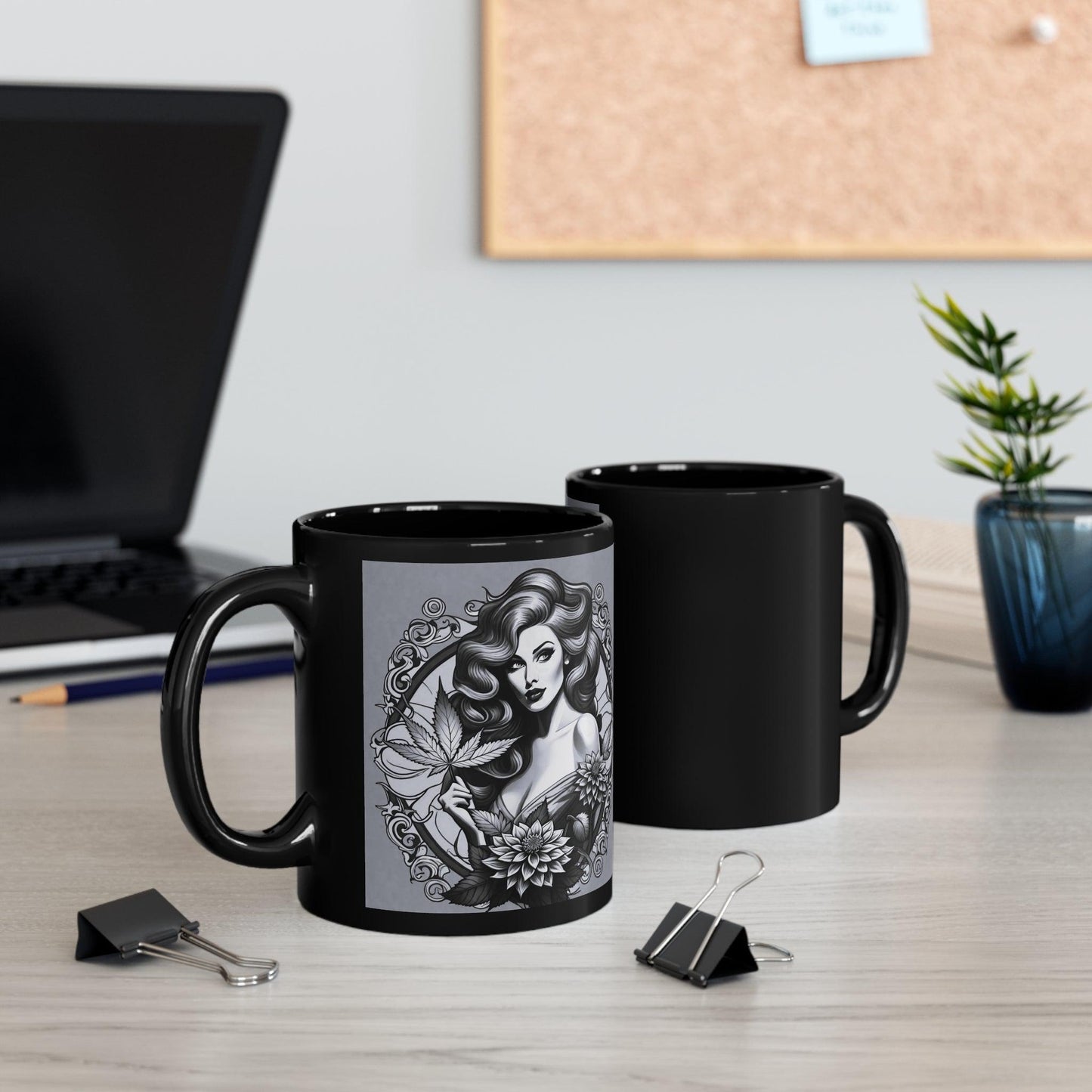 B&W Vintage-Inspired, 11oz Black Mug (For the Left Handed!)