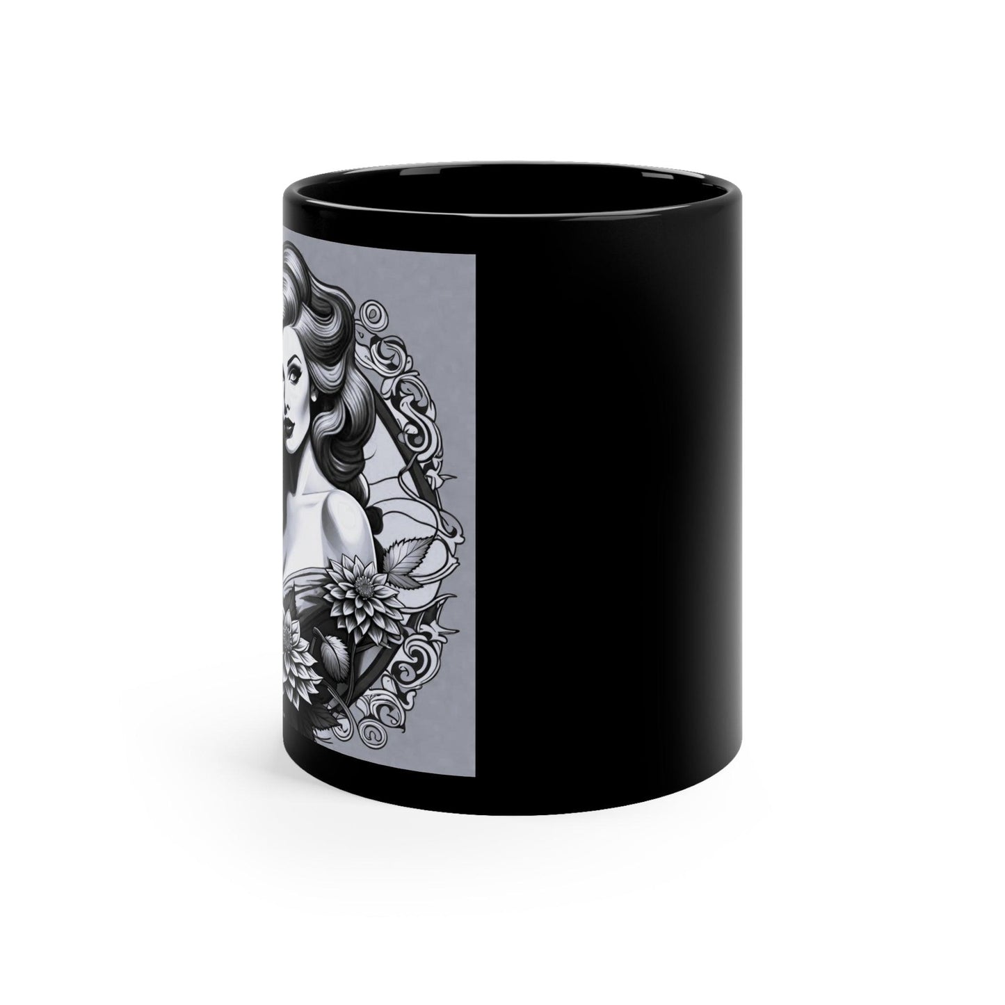 B&W Vintage-Inspired, 11oz Black Mug (For the Left Handed!)